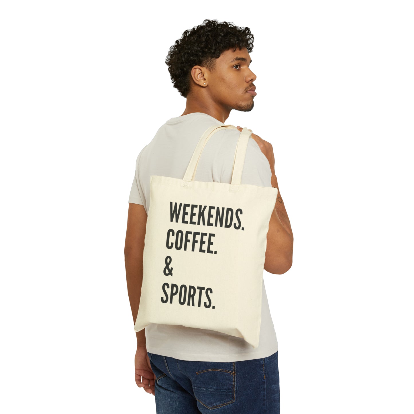 Weekends. Coffee. & Sports -  Beige Cotton Canvas Tote Bag
