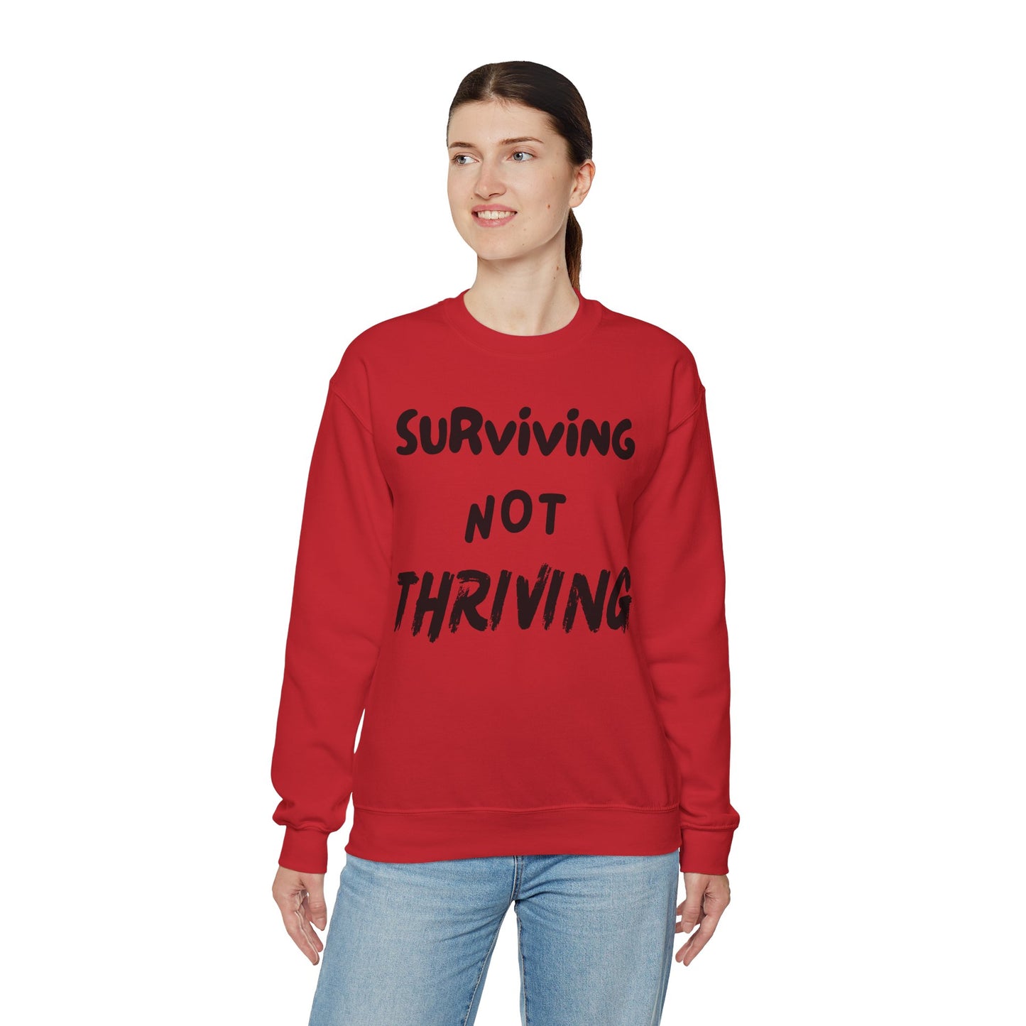 Surviving NOT Thriving - w/Black writing - Unisex Heavy Blend™ Crewneck Sweatshirt