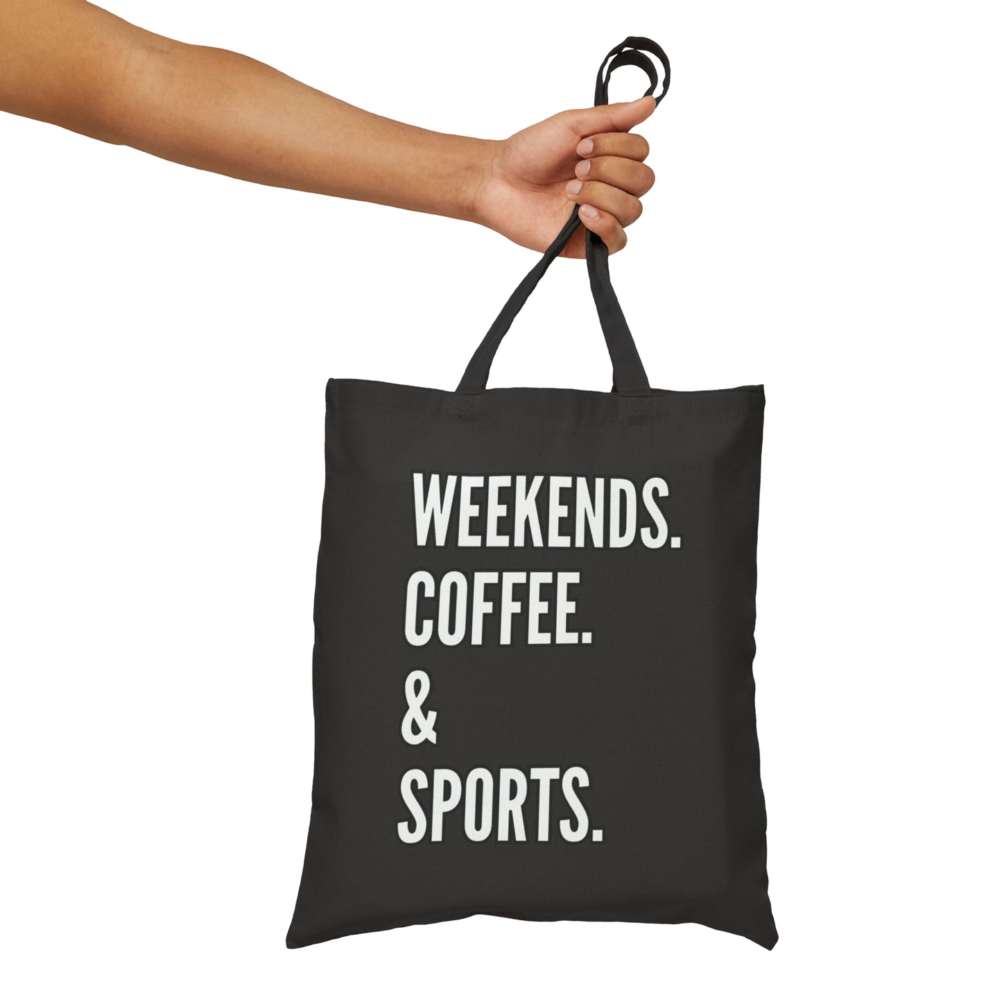 Weekends. Coffee. & Sports. Black Cotton Canvas Tote Bag